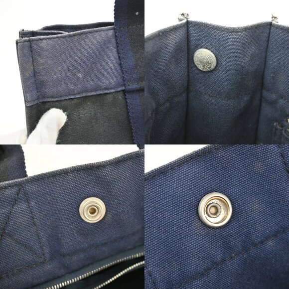 HERMES Logo Fourre Tour PM Hand Tote Bag Canvas Blue Black SHW France 09EF157 - Picture 4 of 14